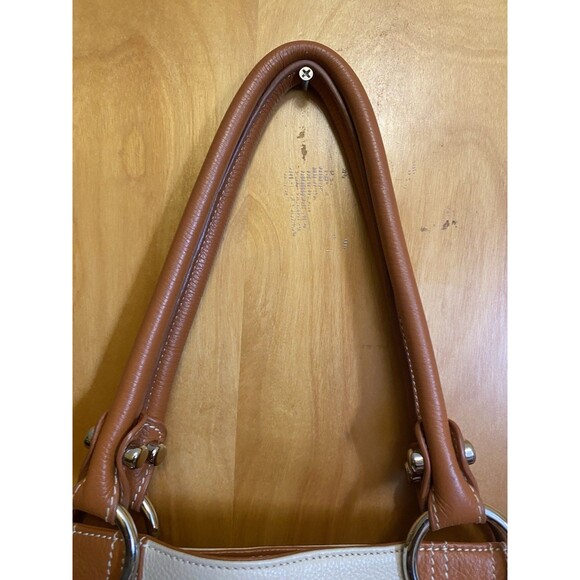 Cream and Brown  Genuine Leather Tote Shoulder Purse Bag - Picture 13 of 16